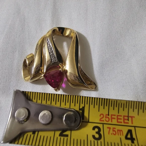 Elegant 14k Gold Ruby Diamond Huge Pendant